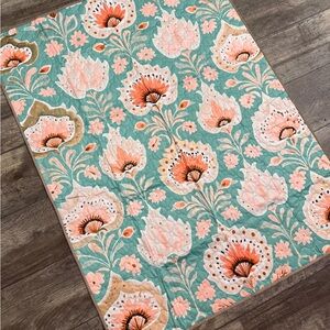 Washable Floral 2 Pack Mat in Coral and Teal Great for Kids and Pets